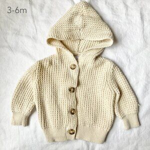 🪴5/$30 Old Navy 3-6 Months Baby Cream Knit Hood Cardigan Jacket Sweater Spring